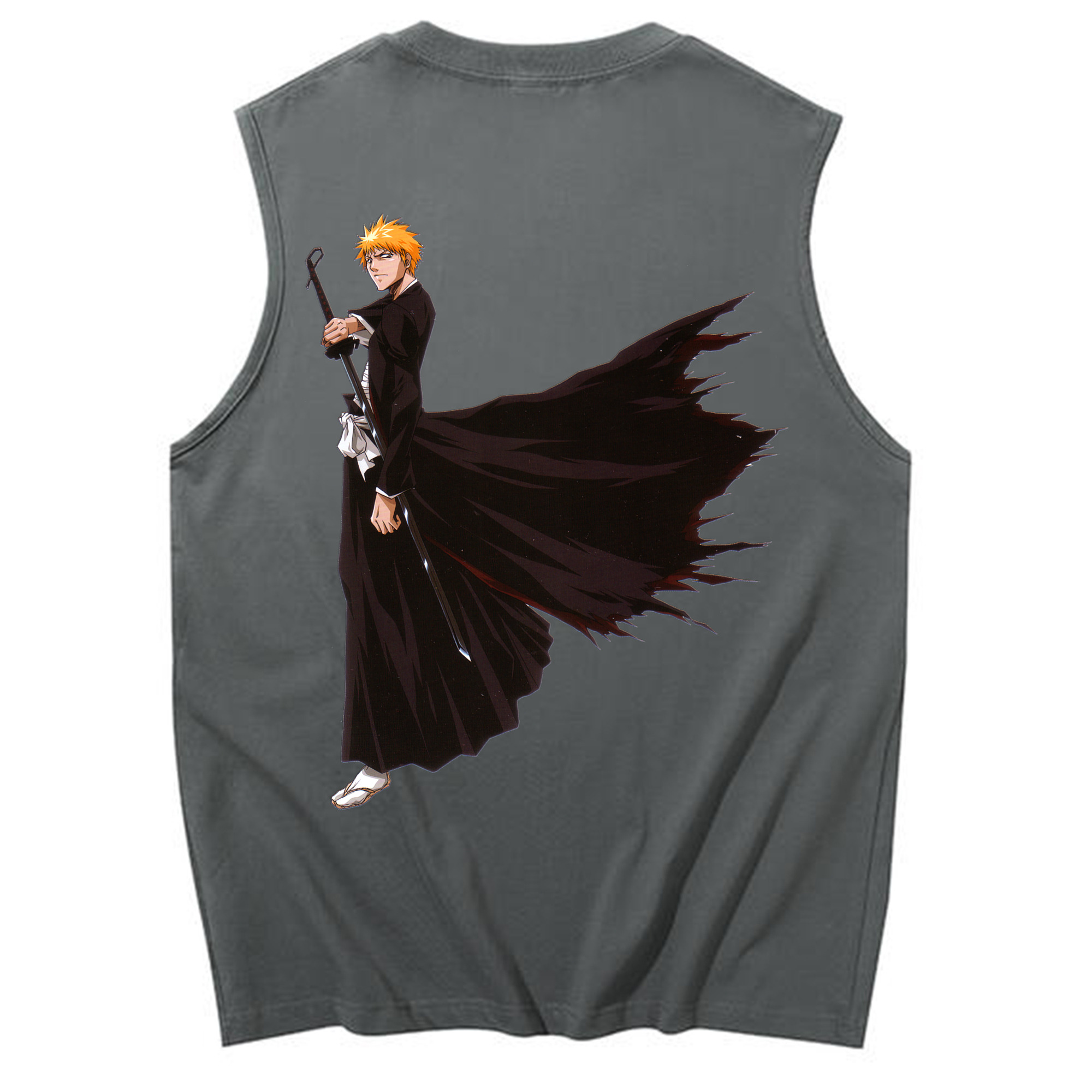 （画像用） ブリーチ 黒崎一護（くろさき いちご）BLEACH Kurosaki Ichigo コットン100％タンクトップ（背面プリント）